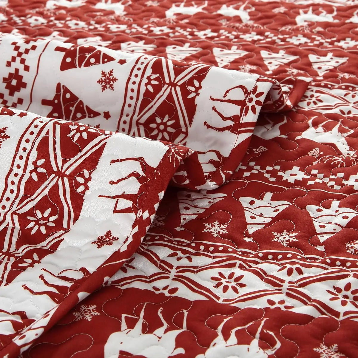 Christmas Snowflake Fleece Quilt Set Soft Warm Winter Bed Cover