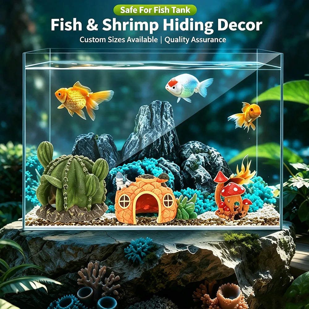 Aquarium Resin Hiding Cave Ornament Fish Tank Decor Shelter House Safe Non‑Toxic Hideout for  Aquarium Landscape Decoration