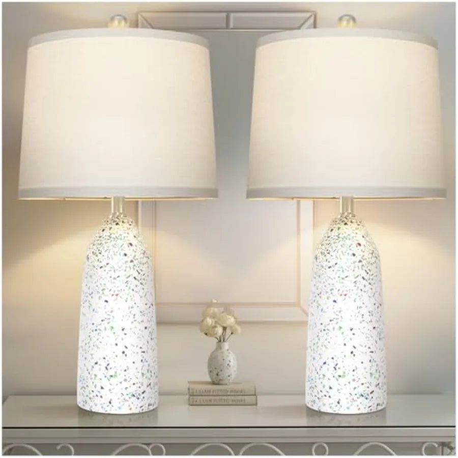 Boho Faux Stone Lamps Set with Dual USB Charging Ports