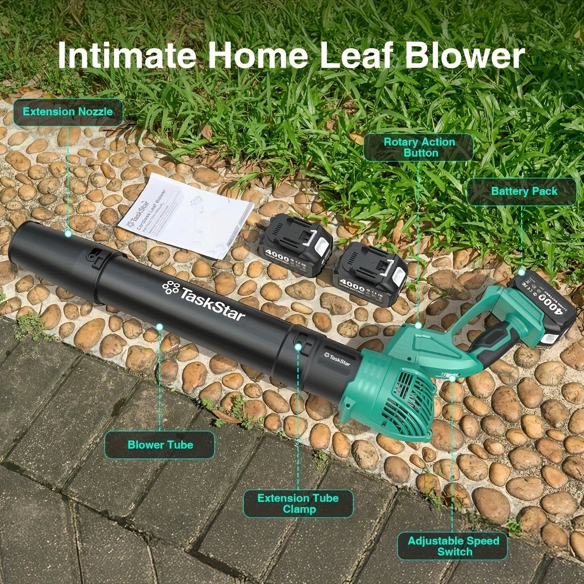 Taskstar 21V Cordless Leaf Blower With 550 CFM Two Batteries