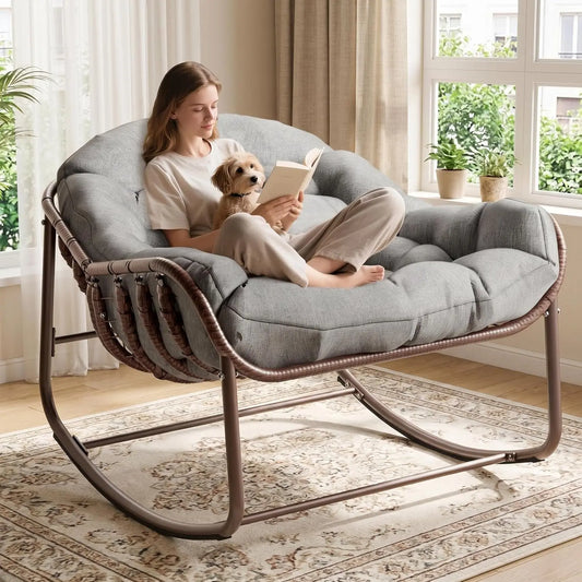 HiMISS Papasan Egg Rocking Chair Outdoor Wicker Frame With Cushion
