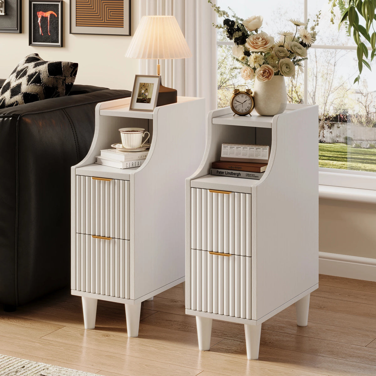 UGTOO Modern Two Drawer Bedside End Table for Bedroom