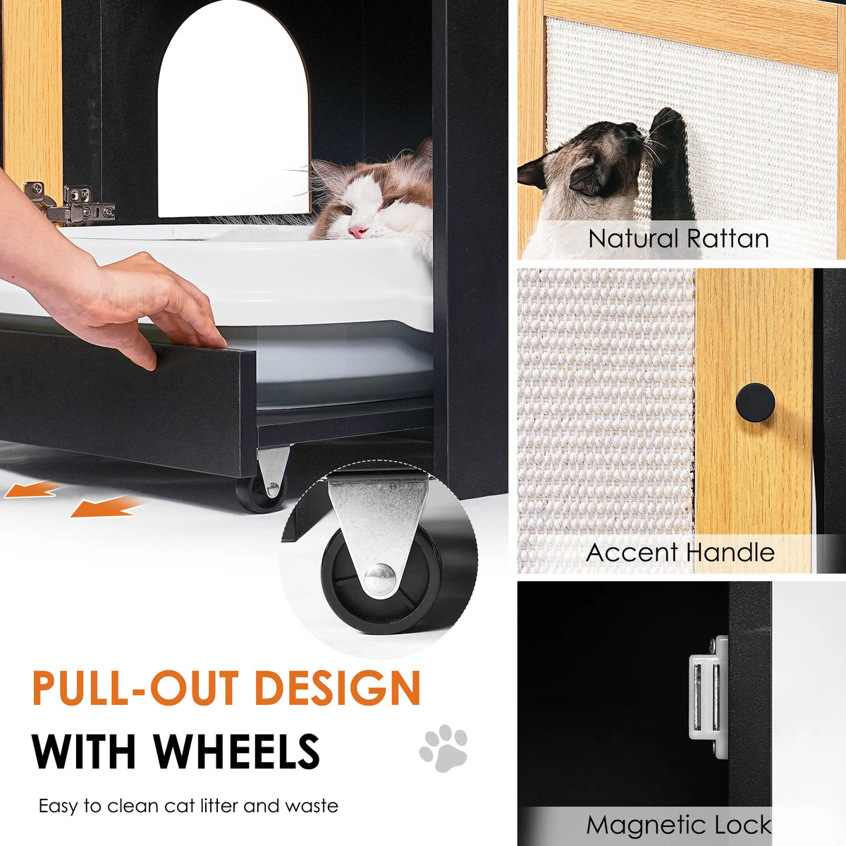 Hidden Cat Litter Box Enclosure Cabinet With Sisal Scratching Door