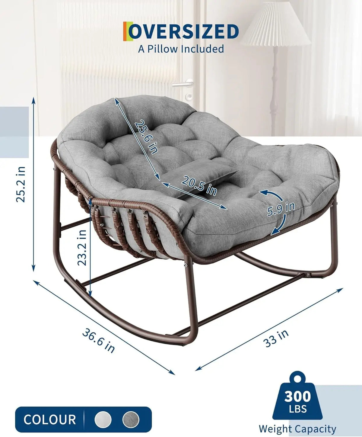 HiMISS Papasan Egg Rocking Chair Outdoor Wicker Frame With Cushion