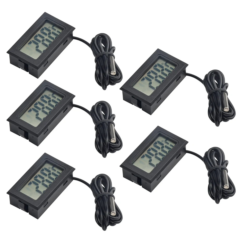 5PCS FY-10 Mini LCD Digital Thermometer, Built-in Temperature Tester, Aquarium/Car/Water Bath Temperature Sensor, Temperature Monitor, Built-in Temperature Sensor, 1M Cable Length