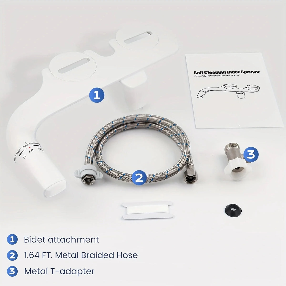 Dual Nozzle Bidet Attachment With Frontal Self Cleaning Spray