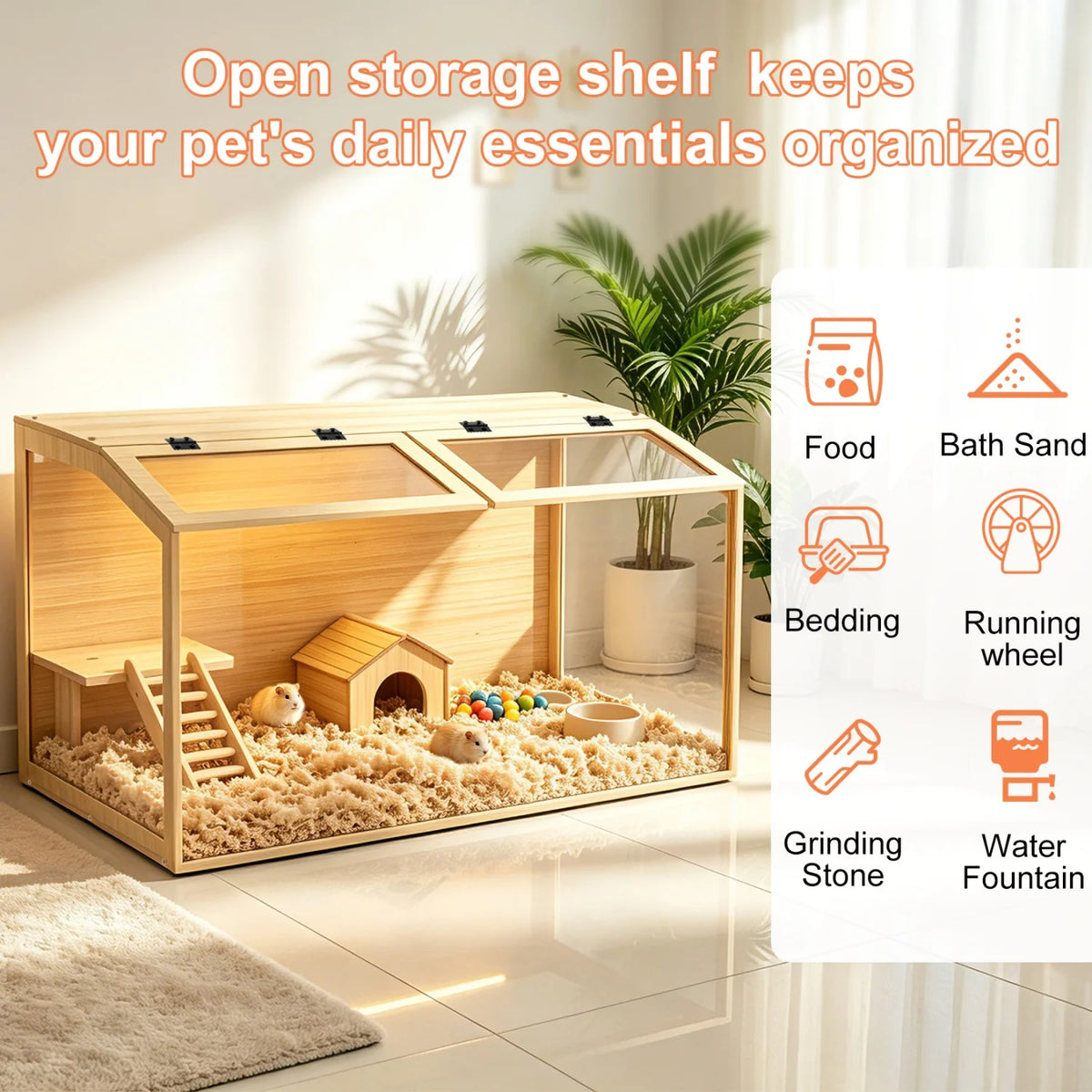 Wooden Hamster Cage Habitat With Openable Top And Glass Panels