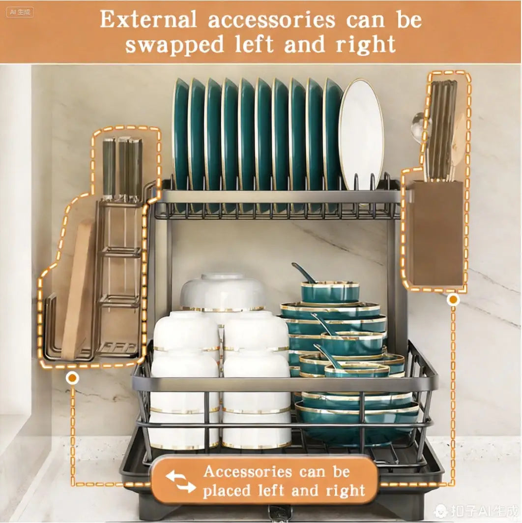 2size 2style storage rack can select for kitchen use This Double Large Metal Carbon Steel Cutlery Rack Is Perfect For Kitchen Countertops. It's Space-Saving And Durable, Featuring Knife, Fork, And Cup Holders, As Well As A Dr