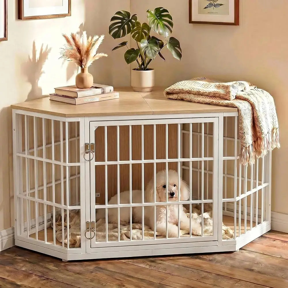 Wooden Dog Crate Furniture With Lockable Ventilated Kennel Design