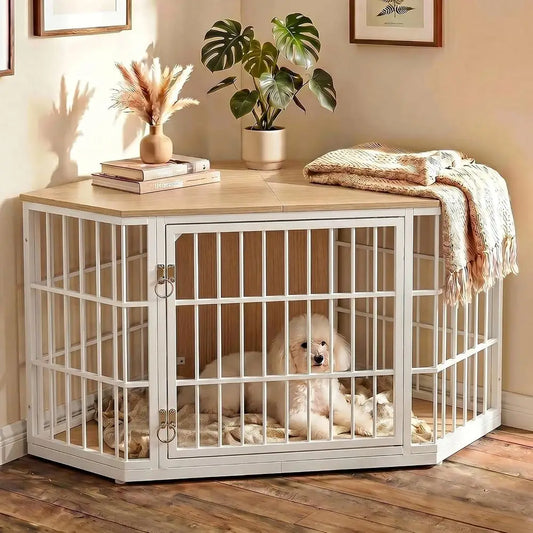 Wooden Dog Crate Furniture With Lockable Ventilated Kennel Design