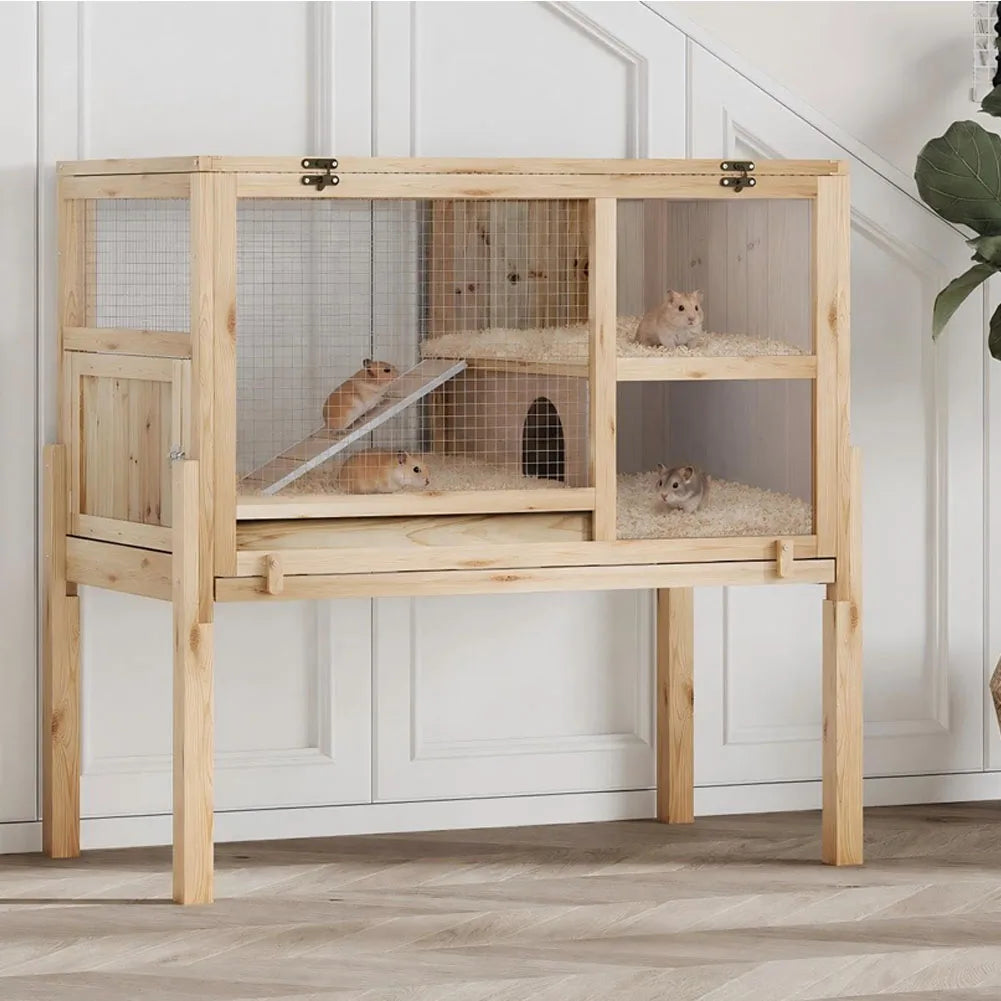 HiMISS Wooden Guinea Pig Cage With Stand And Pullout Tray