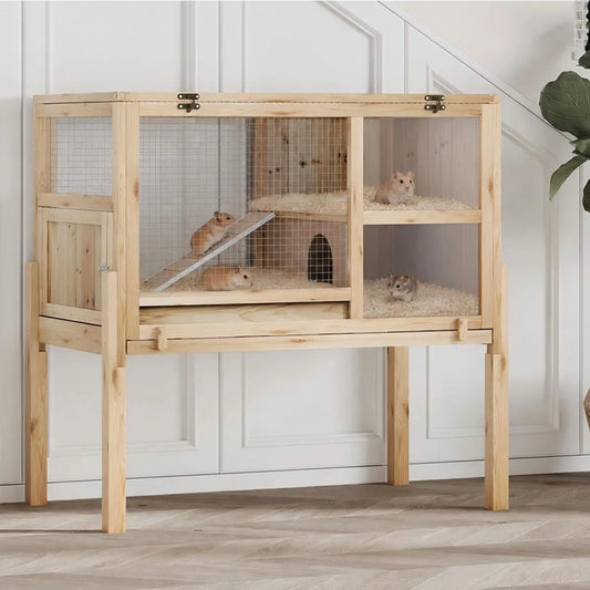 HiMISS Wooden Guinea Pig Cage With Stand And Pullout Tray