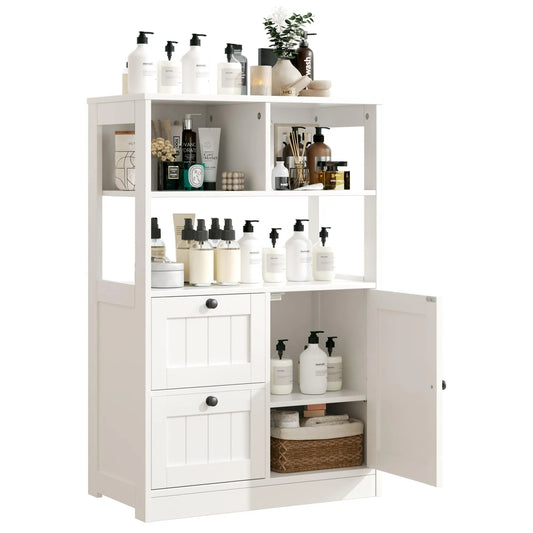 Freestanding Farmhouse Bathroom Storage Cabinet With Adjustable Shelves