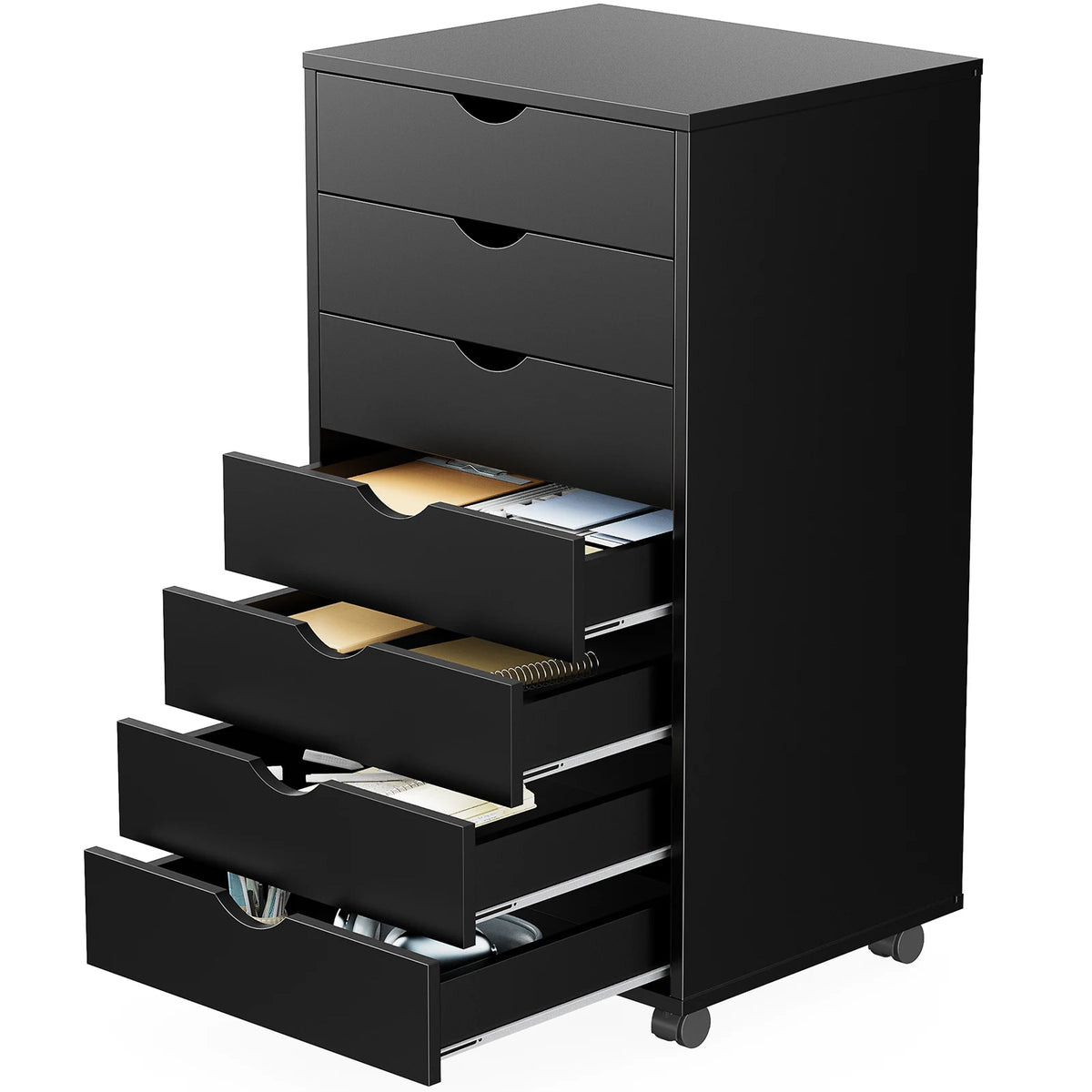 JHK 7 Drawer Wooden Rolling Chest Dresser Nightstand Storage Cabinet