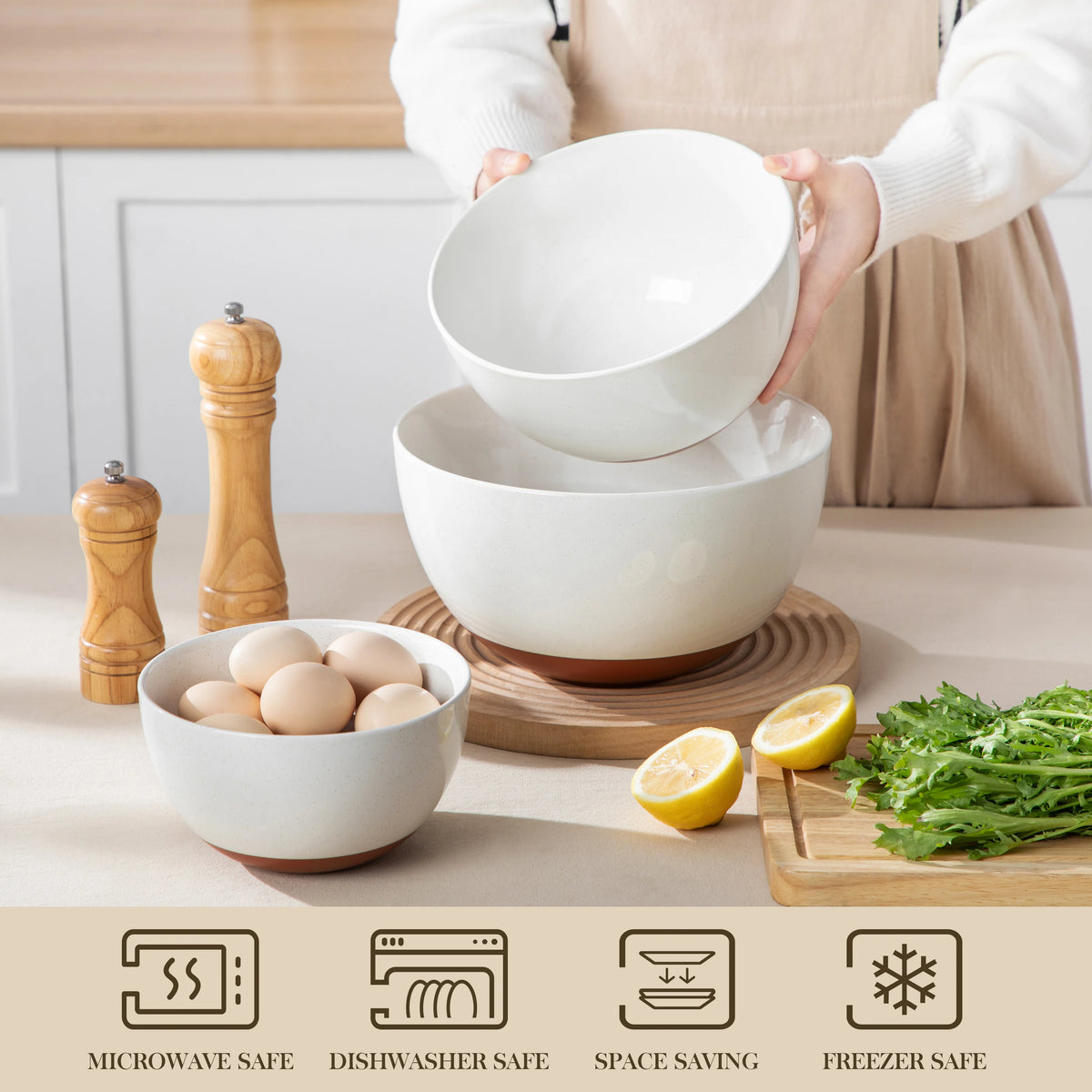 Malacasa Nesting Ceramic Mixing And Serving Bowls Set