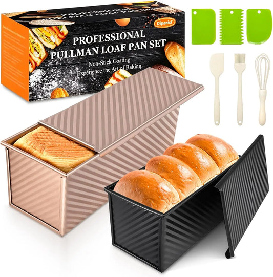`Professional Pullman Loaf Pan Set, Carbon Steel Non-Stick Bread Mold with Sliding Lid and Baking Tools for Homemade Toast`