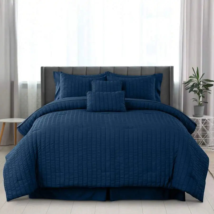 Cotton Seersucker Comforter Set With Sheets And Pillowcases