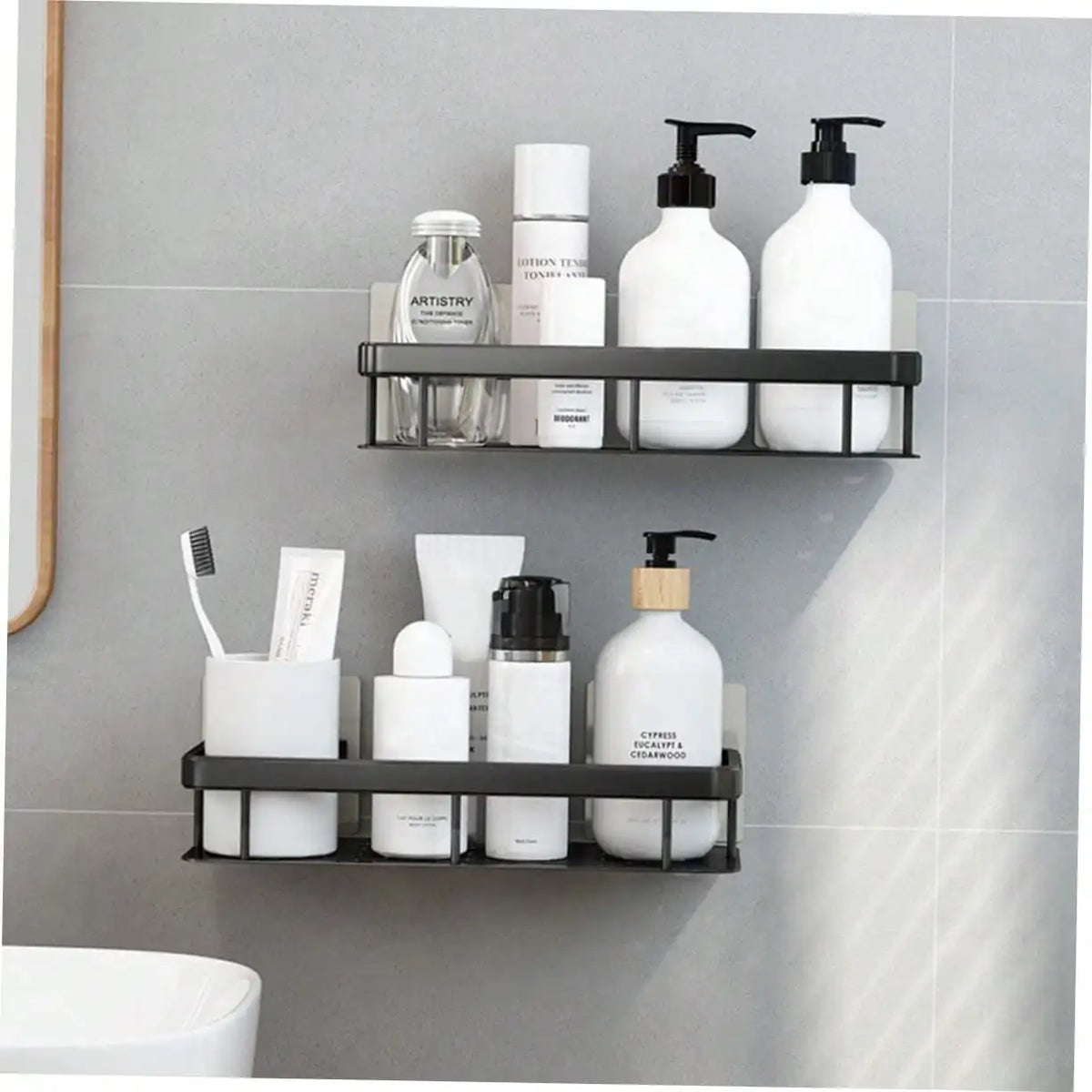Drill Free Wall Mounted Aluminum Bathroom Storage Shelf Shower Rack