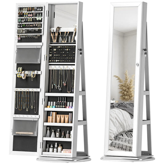 HOMCOM Swivel Jewelry Armoire With Lockable Storage And Mirror