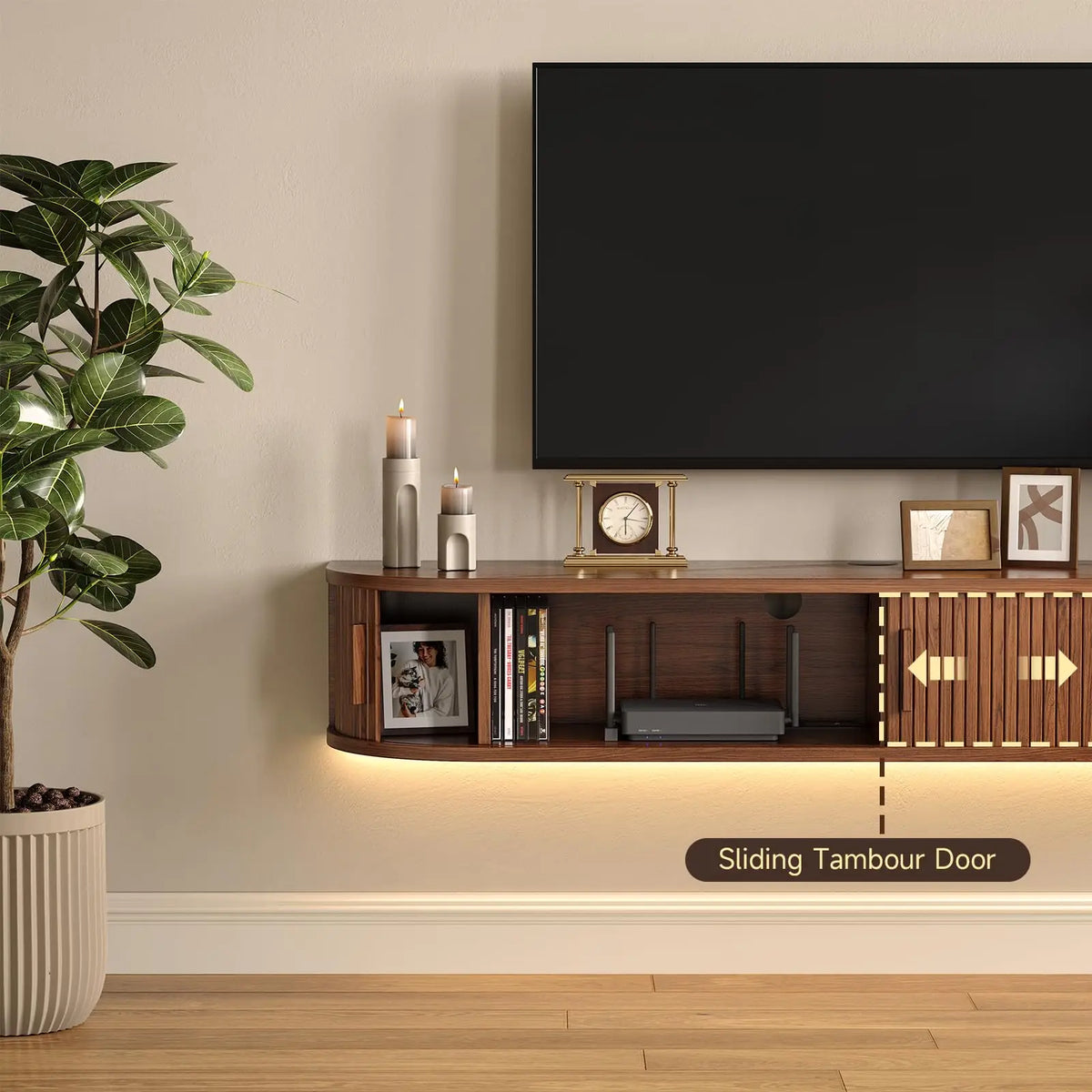 Onbrell Floating TV Console With LED Lights And Power Outlet