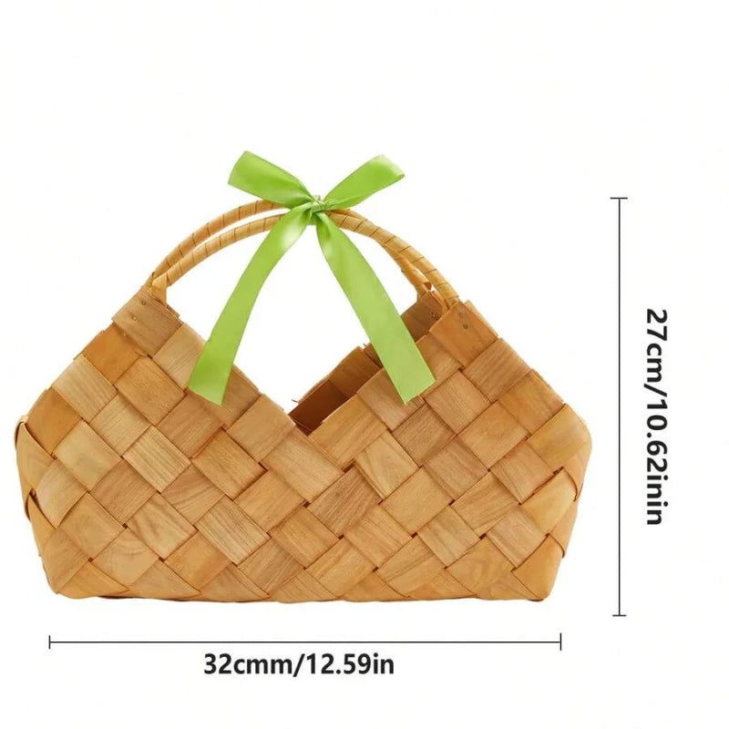 Decorative Bamboo Woven Basket With Handles For Dried Flowers