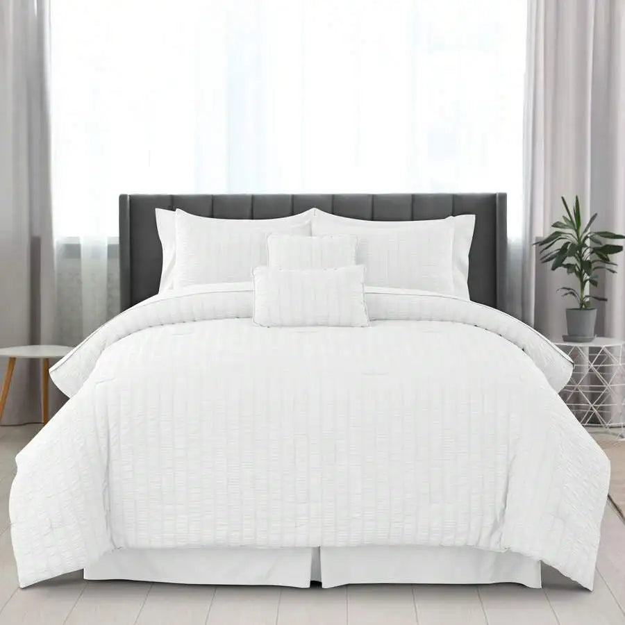 Cotton Seersucker Comforter Set With Sheets And Pillowcases
