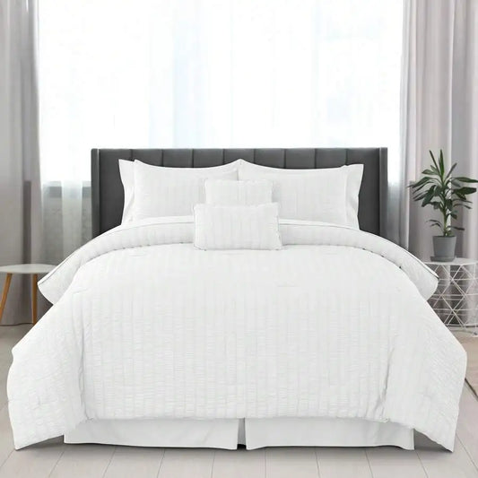 Cotton Seersucker Comforter Set With Sheets And Pillowcases