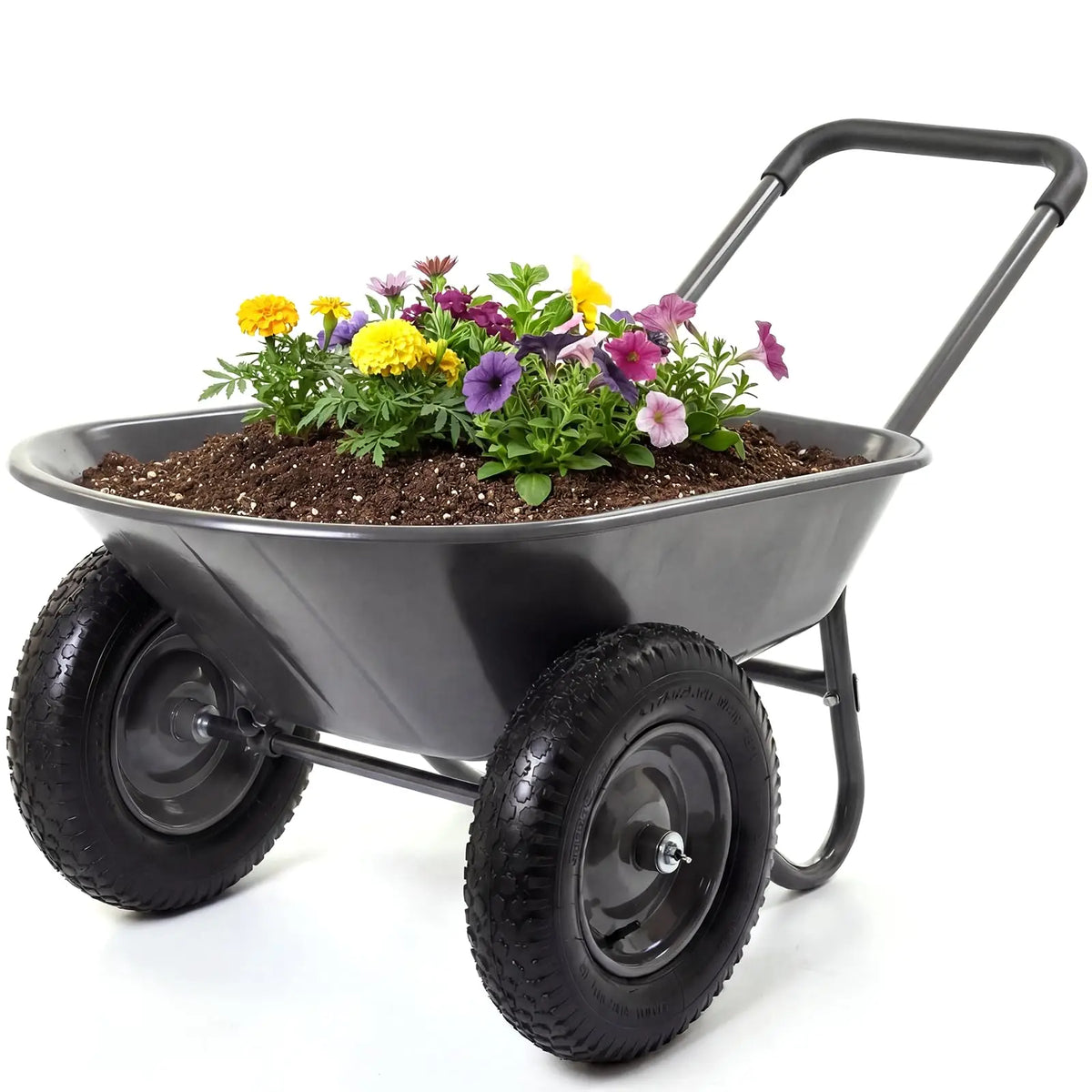 HiMISS Dual Wheel Wheelbarrow With Dump Bed 600 LB Capacity
