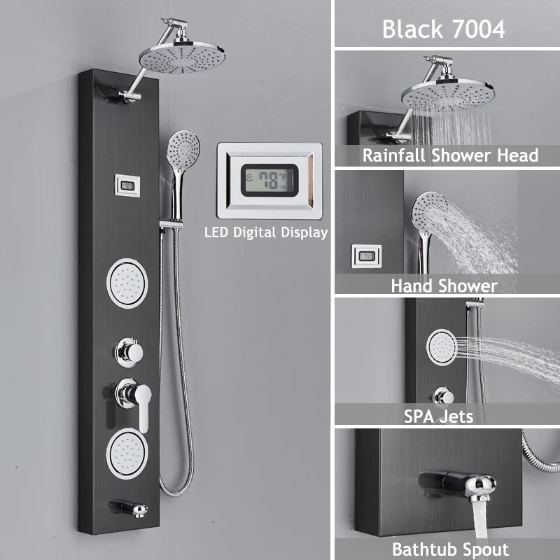 Shinesia LED Shower Panel With Rainfall Massage Jets Faucet System