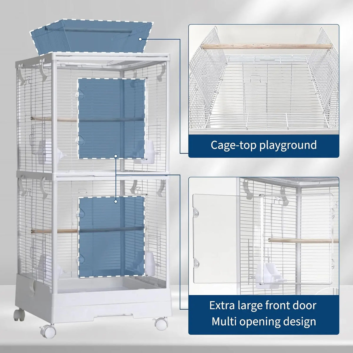 HiMISS Flight Bird Cage With Play Top And Rolling Stand