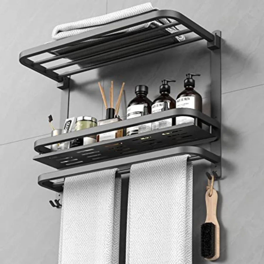 SHXI No Drill Wall Mounted Towel Rack With Shower Shelves
