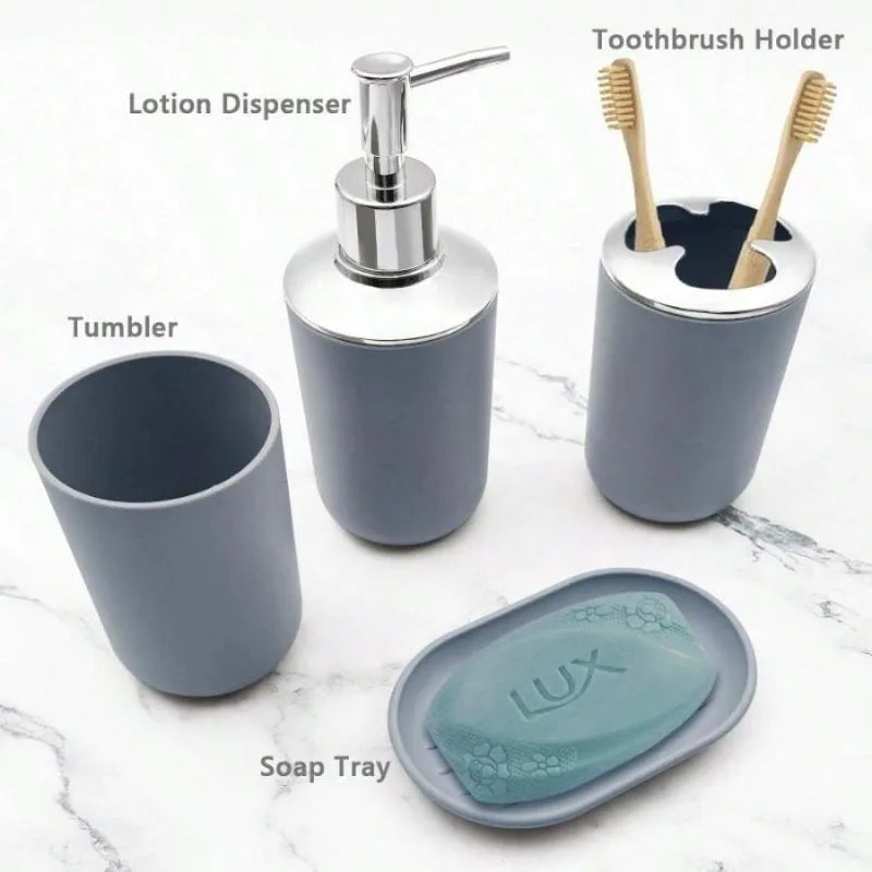 Four Piece Resin Bathroom Accessories Set With Soap Dispenser