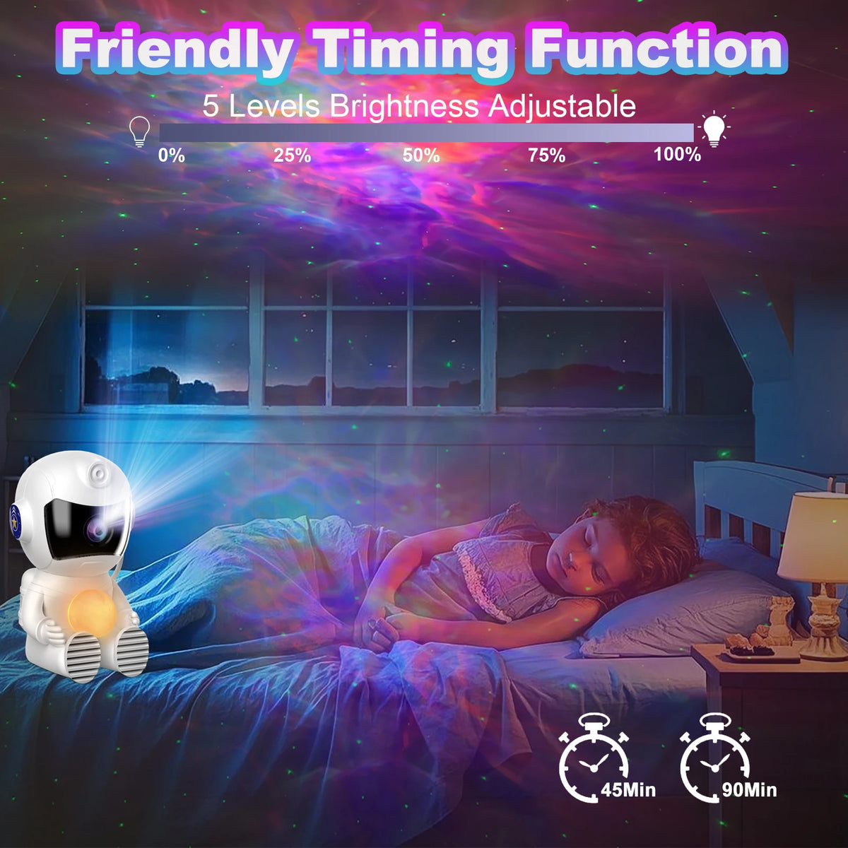 Captain Astronaut Galaxy Projector Night Light With Timer For Bedroom