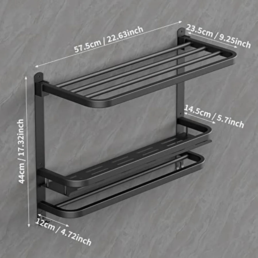 SHXI No Drill Wall Mounted Towel Rack With Shower Shelves