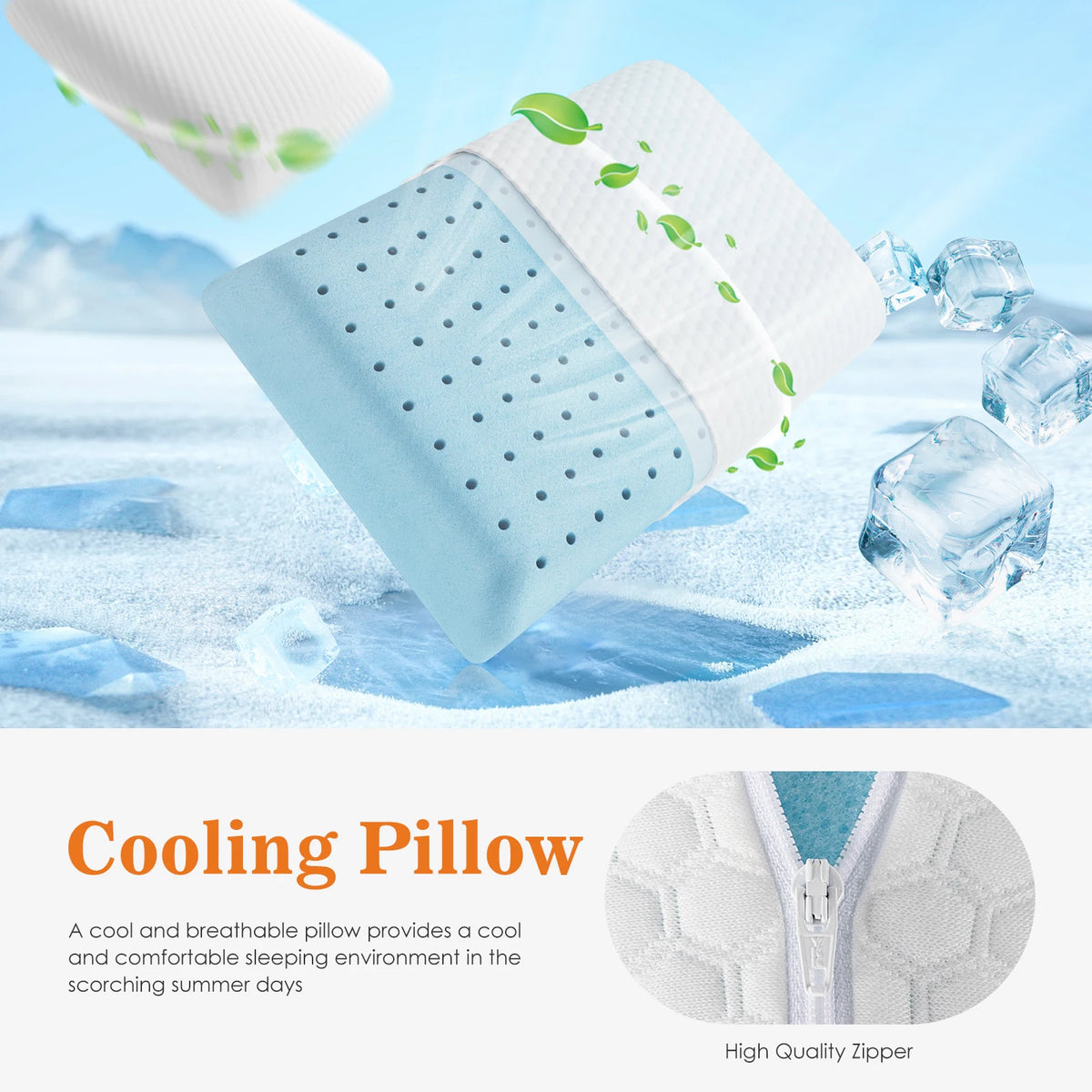 JHK Ventilated Memory Foam Bed Pillows With Washable Covers