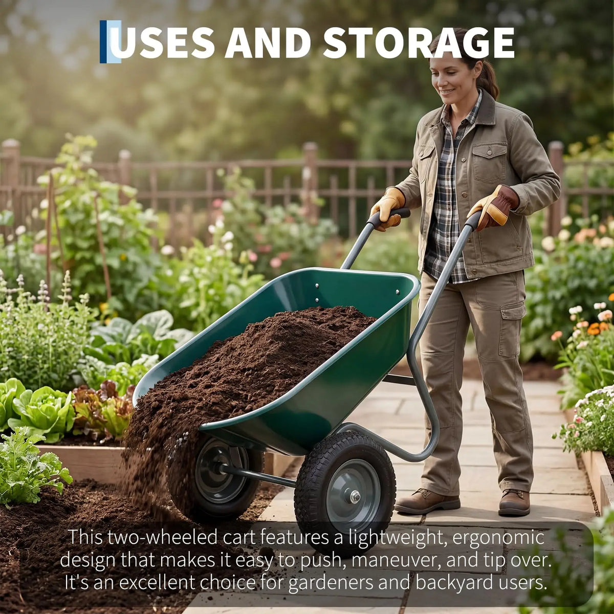 HiMISS Dual Wheel Wheelbarrow With Dump Bed 600 LB Capacity