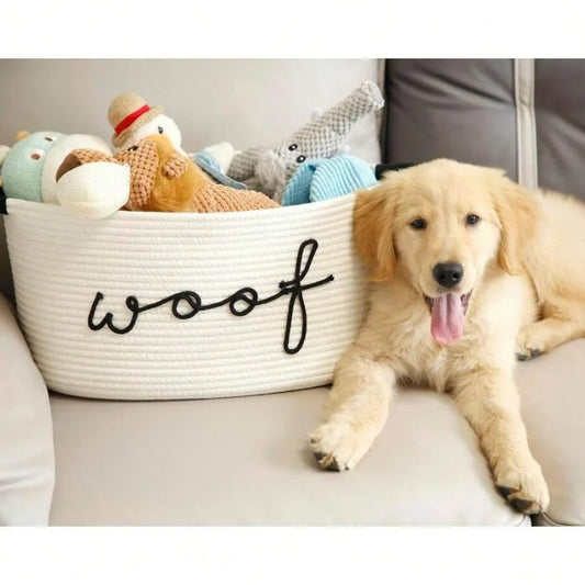Handwoven Bamboo Reusable Dog Toy Storage Basket With Handles