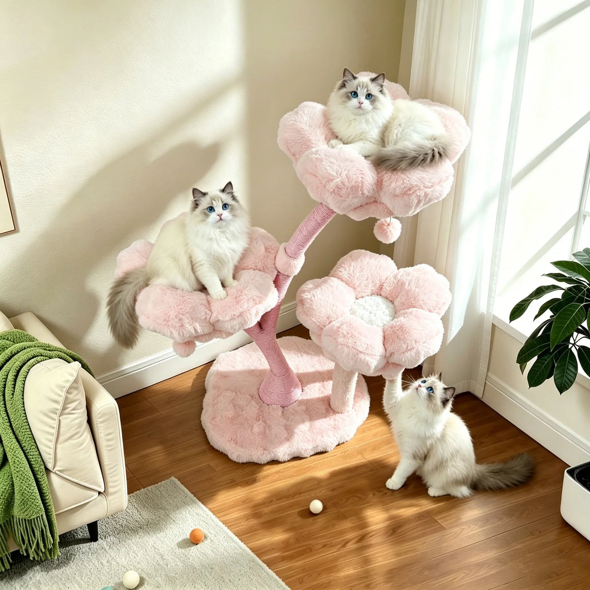 Bingopaw Cat Tower Flower Platforms Scratching Post Pet Activity Center