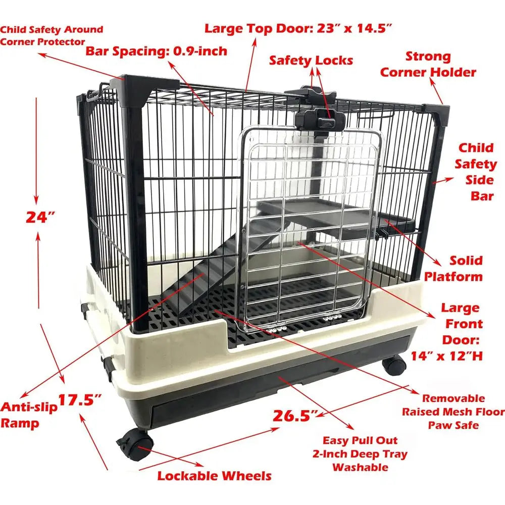 Multi-Level Indoor Small Animal Cage With Playpen And Hutch