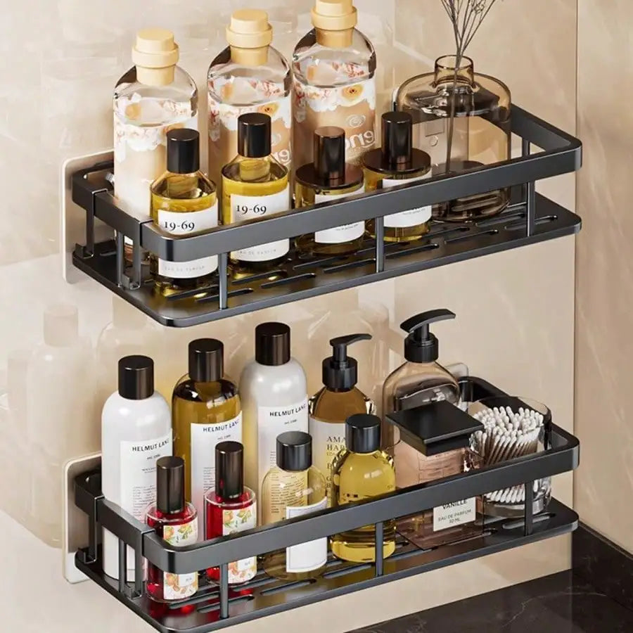 Drill Free Wall Mounted Aluminum Bathroom Storage Shelf Shower Rack