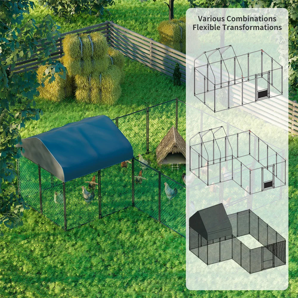 BORWART Walk In Chicken Run Coop With Waterproof Outdoor Cover