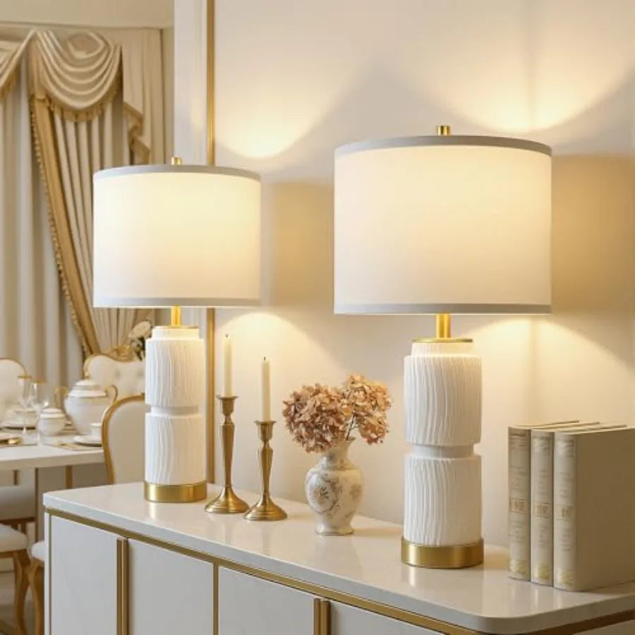 Boho Faux Stone Lamps Set with Dual USB Charging Ports