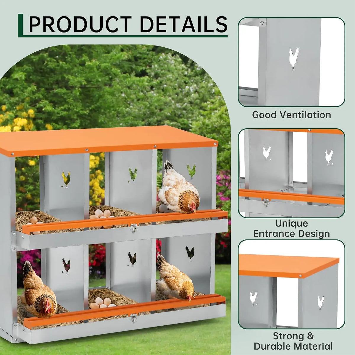 Garvee Chicken Nesting Box With Removable Egg Collection Tray