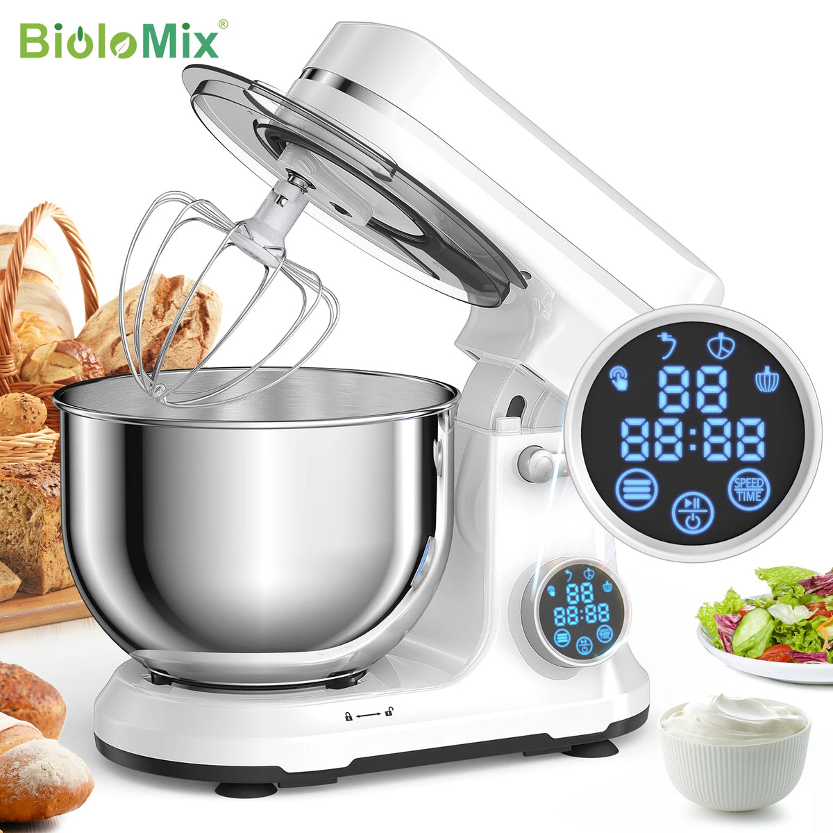 BioloMix Digital Stand Mixer With 11 Speeds And Dough Hook