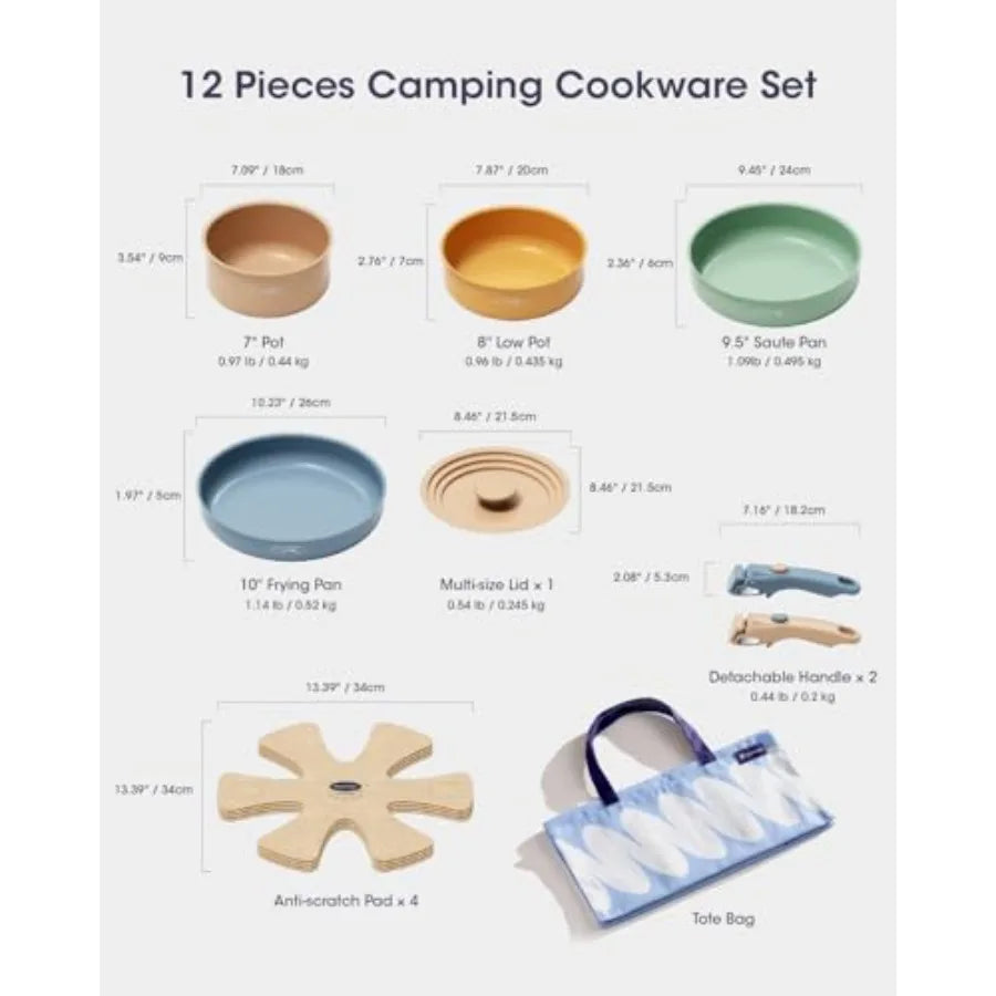 Stainless Steel Camping Cookware Set With Detachable Handles