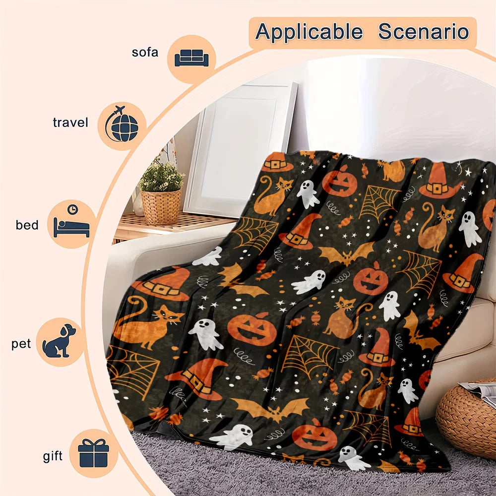 Halloween All Over Print Flannel Throw Blanket For Bedroom Decor