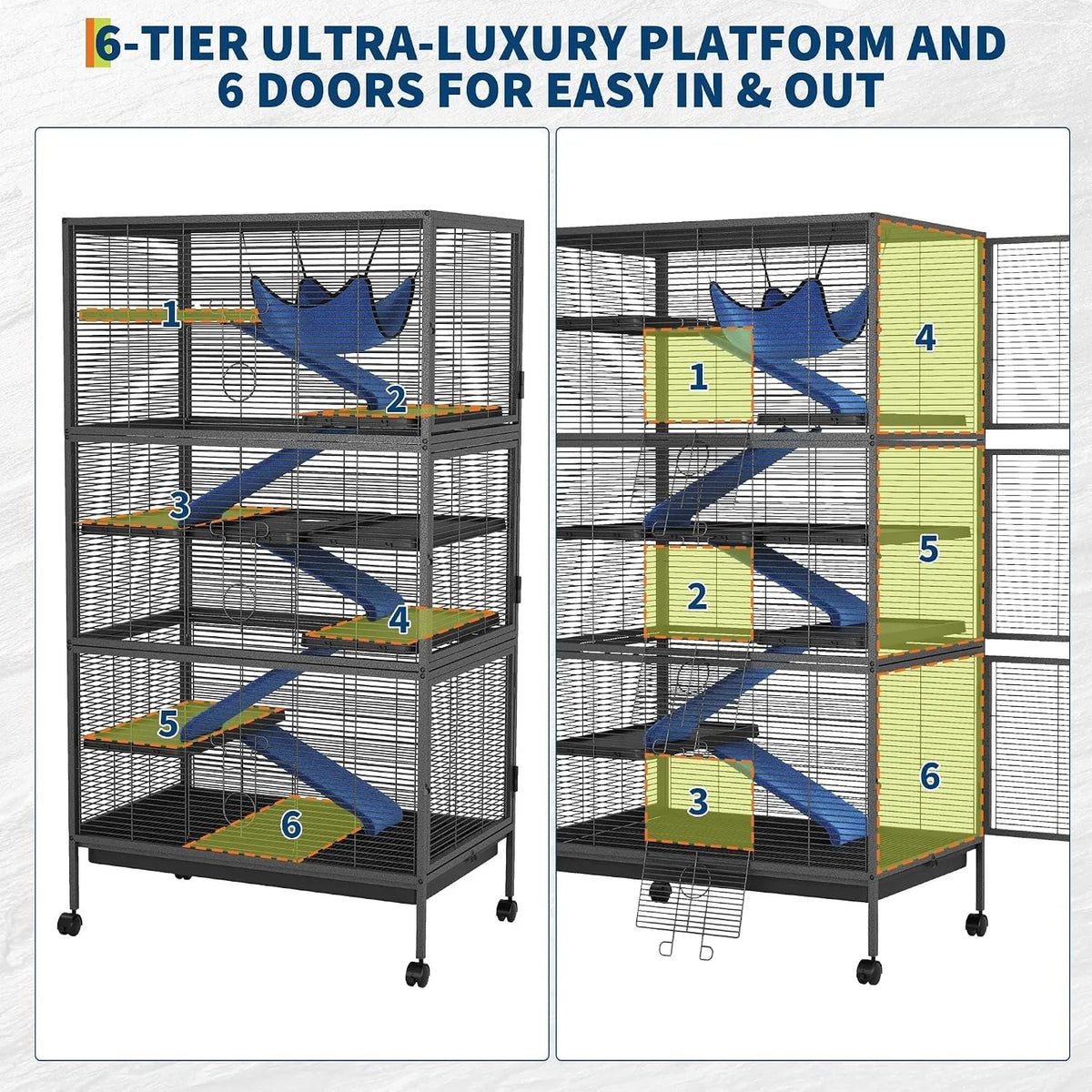 Multi Level Small Animal Cage With Hammock Ramps And Wheels