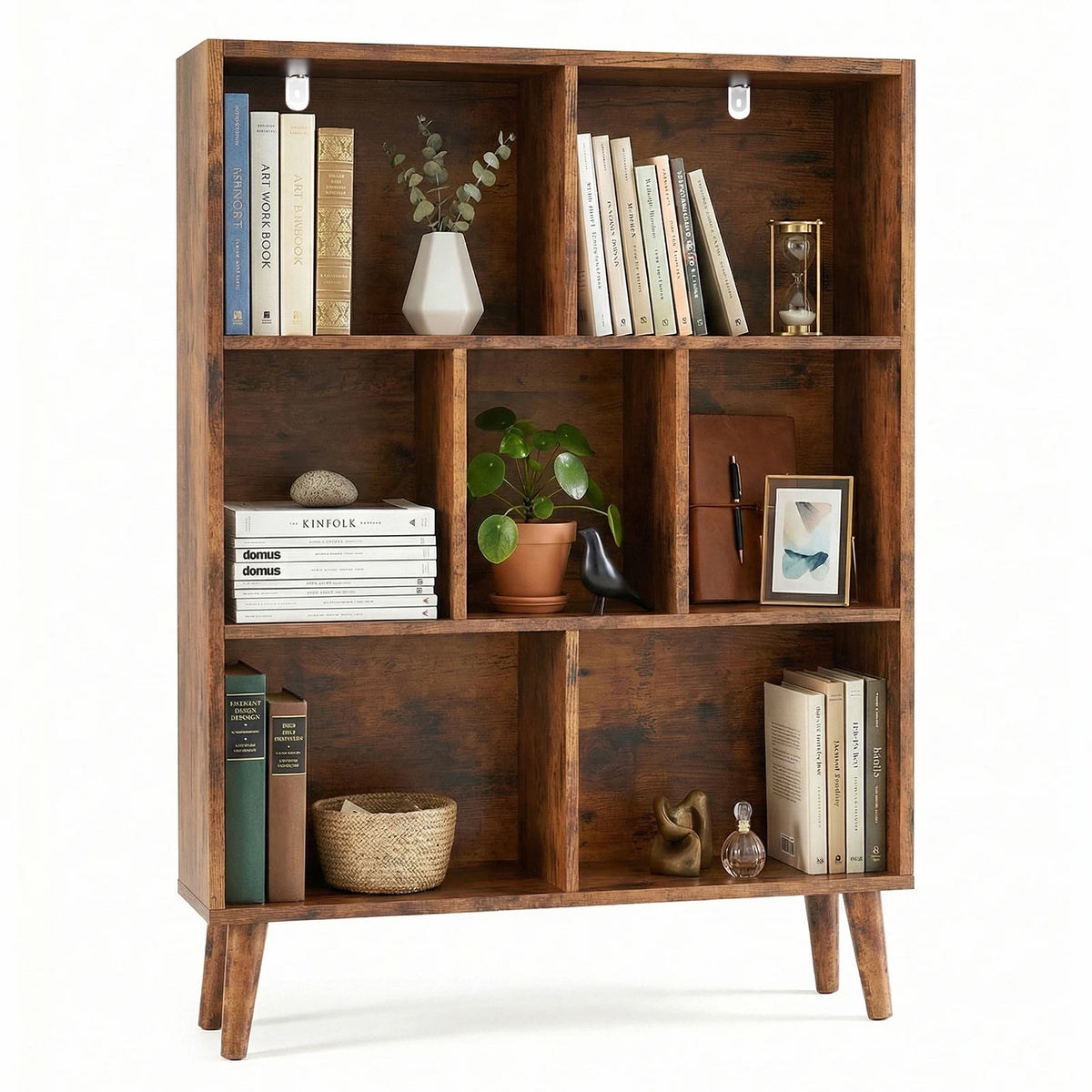 Classic Wooden Bookcase With Storage Organizer And Display Shelves