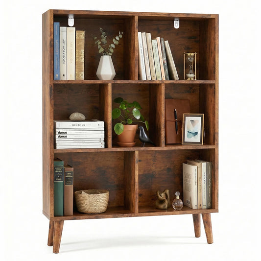 Classic Wooden Bookcase With Storage Organizer And Display Shelves