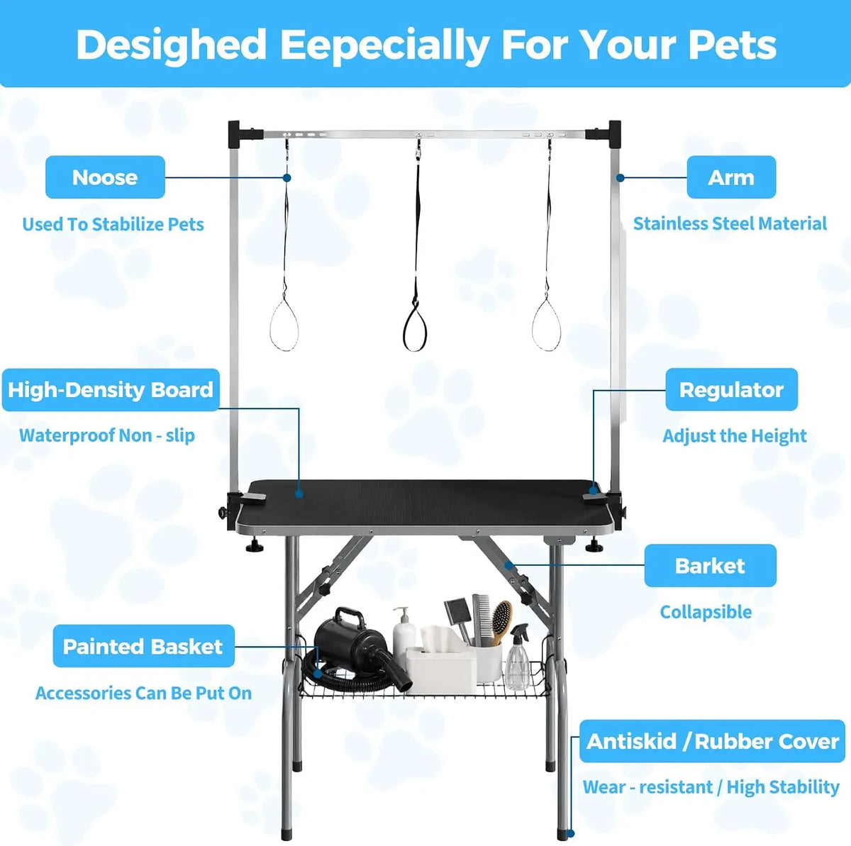 Garvee Portable Dog Grooming Table With Adjustable H Arm